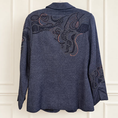 Coldwater Creek Navy Paisley Embellished Blazer - Size 10