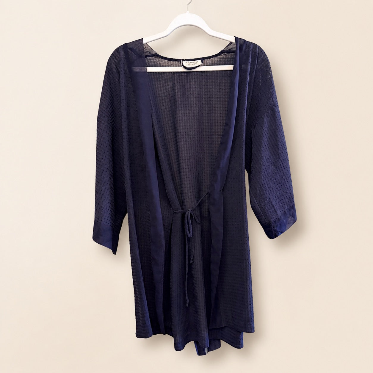 Victoria's Secret VINTAGE GOLD LABEL Navy Sheer Waffle Robe