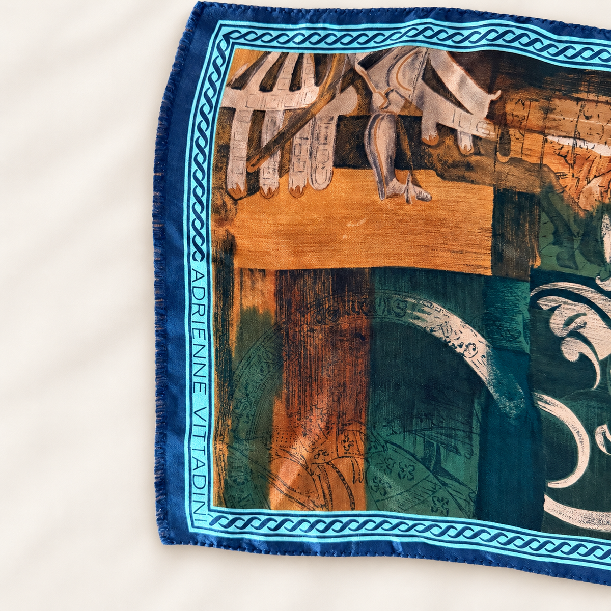 Adrienne Vittadini Green and Ochre Silk Scarf
