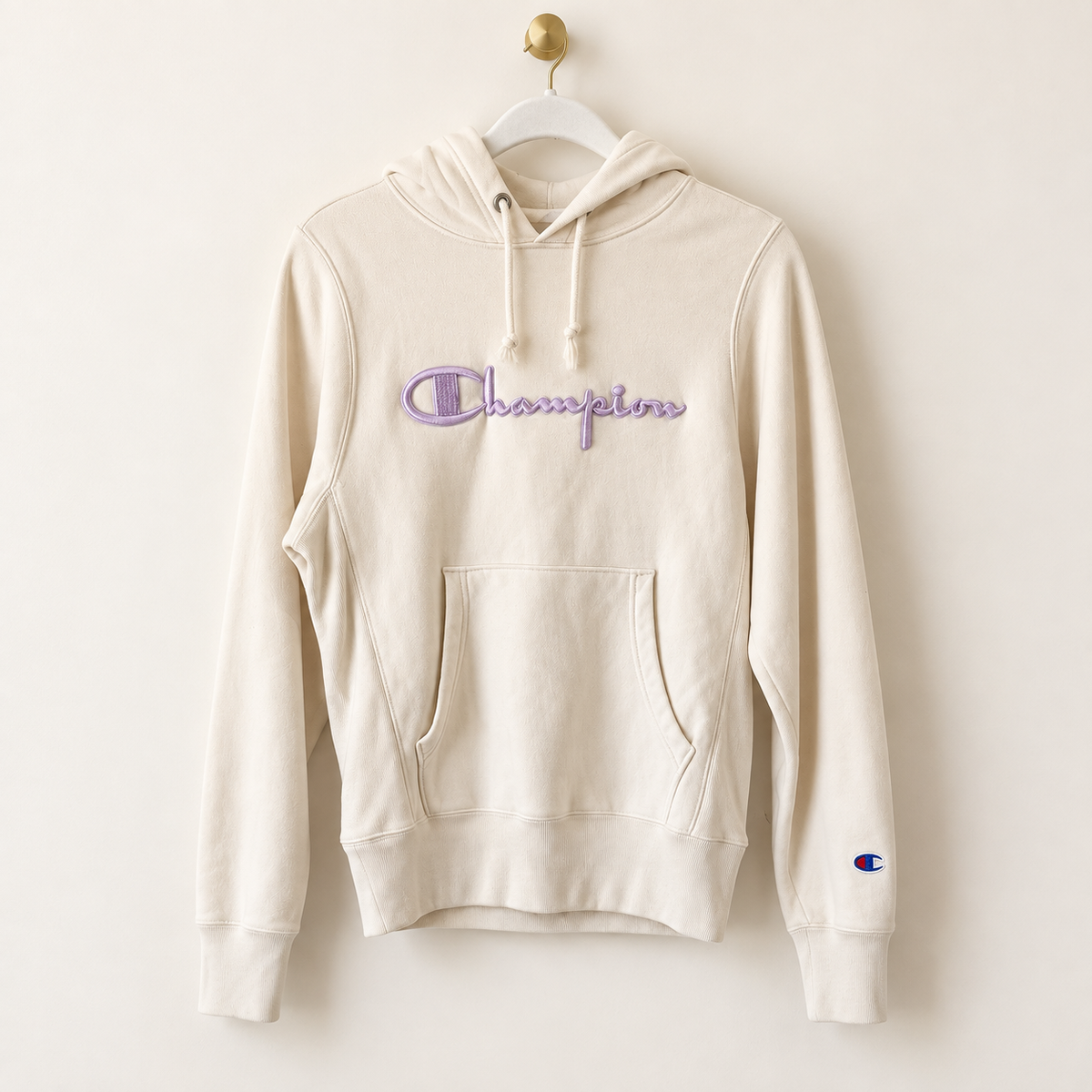 Champion Reverse Weave Cream Embroidered Hoodie | Size XS