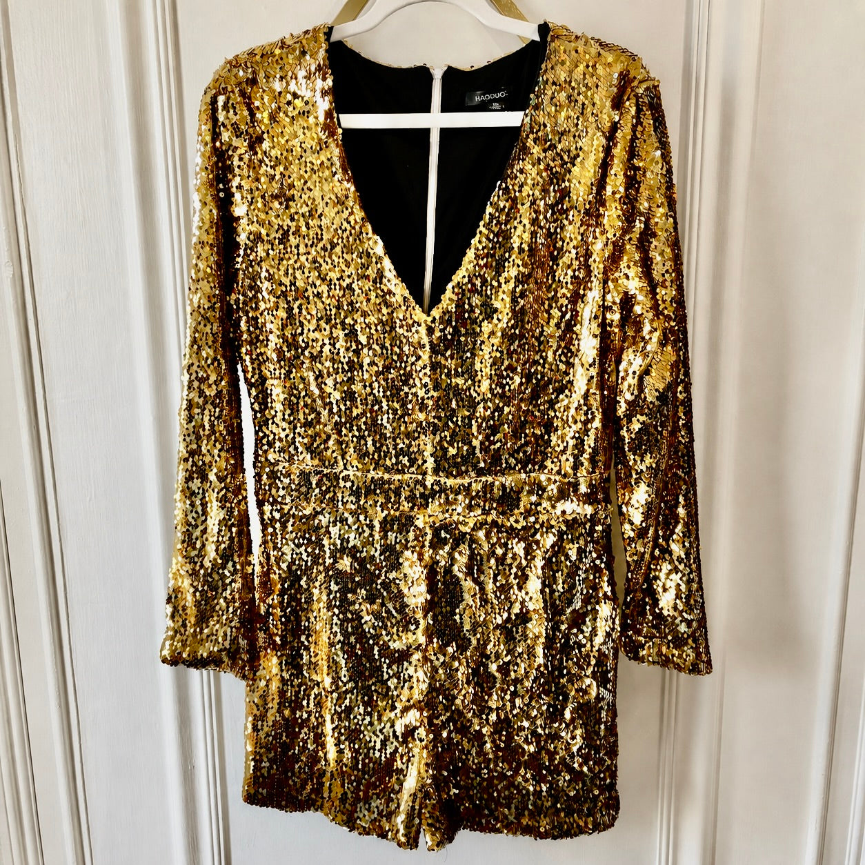 HAODUOYI Gold Sequin Long Sleeve Romper – Size XXL