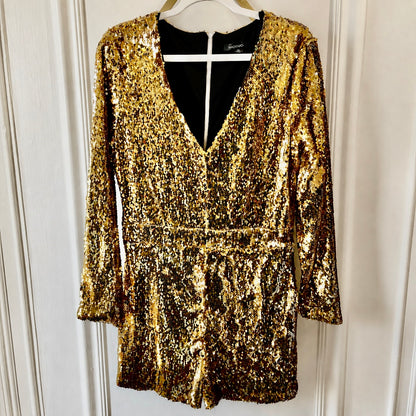 HAODUOYI Gold Sequin Long Sleeve Romper – Size XXL