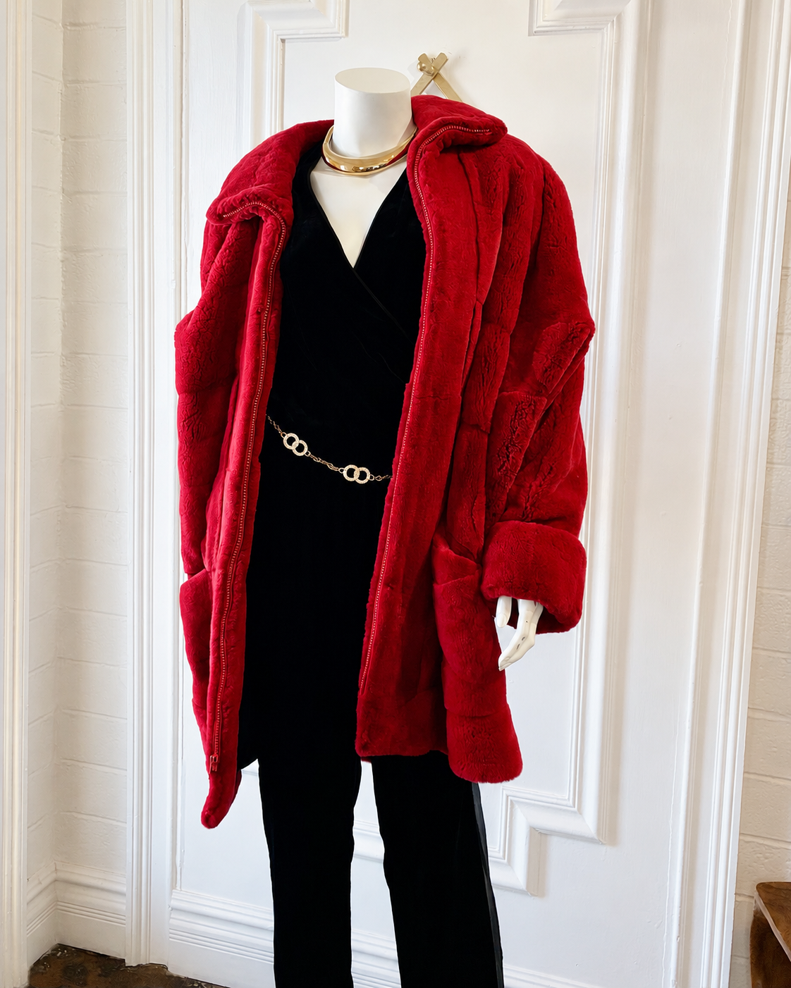 Bisang for Neiman Marcus Vintage Red Dyed Velvet Mink Fur Coat