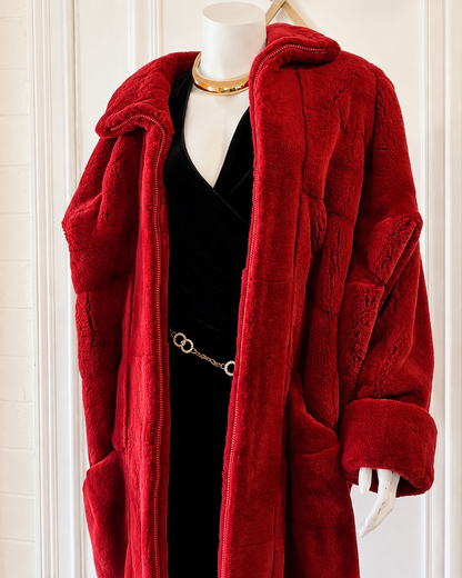 Bisang for Neiman Marcus Vintage Red Dyed Velvet Mink Fur Coat