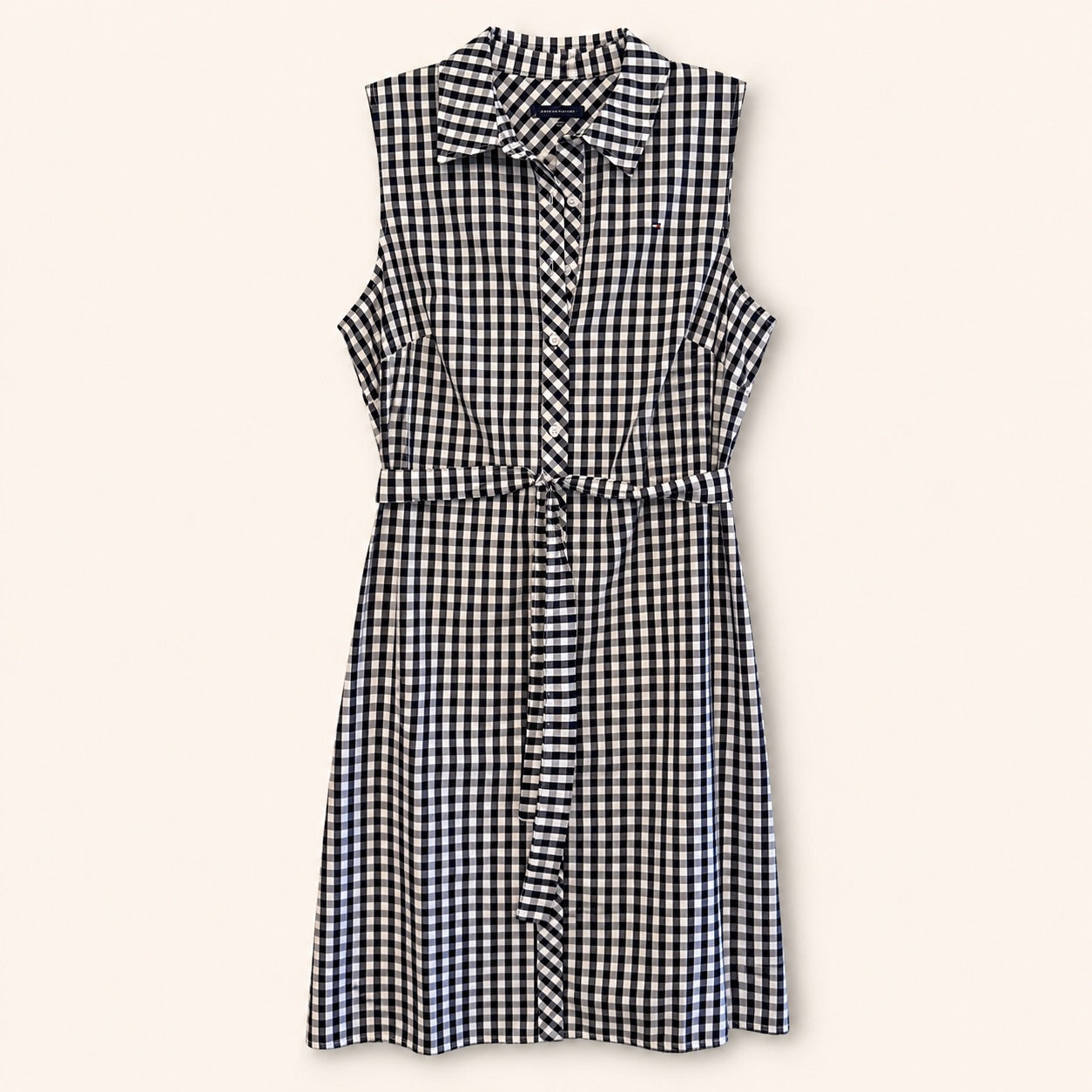 Tommy Hilfiger Navy & White Gingham Sleeveless Shirt Dress | Belted