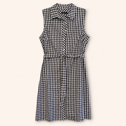 Tommy Hilfiger Navy & White Gingham Sleeveless Shirt Dress | Belted