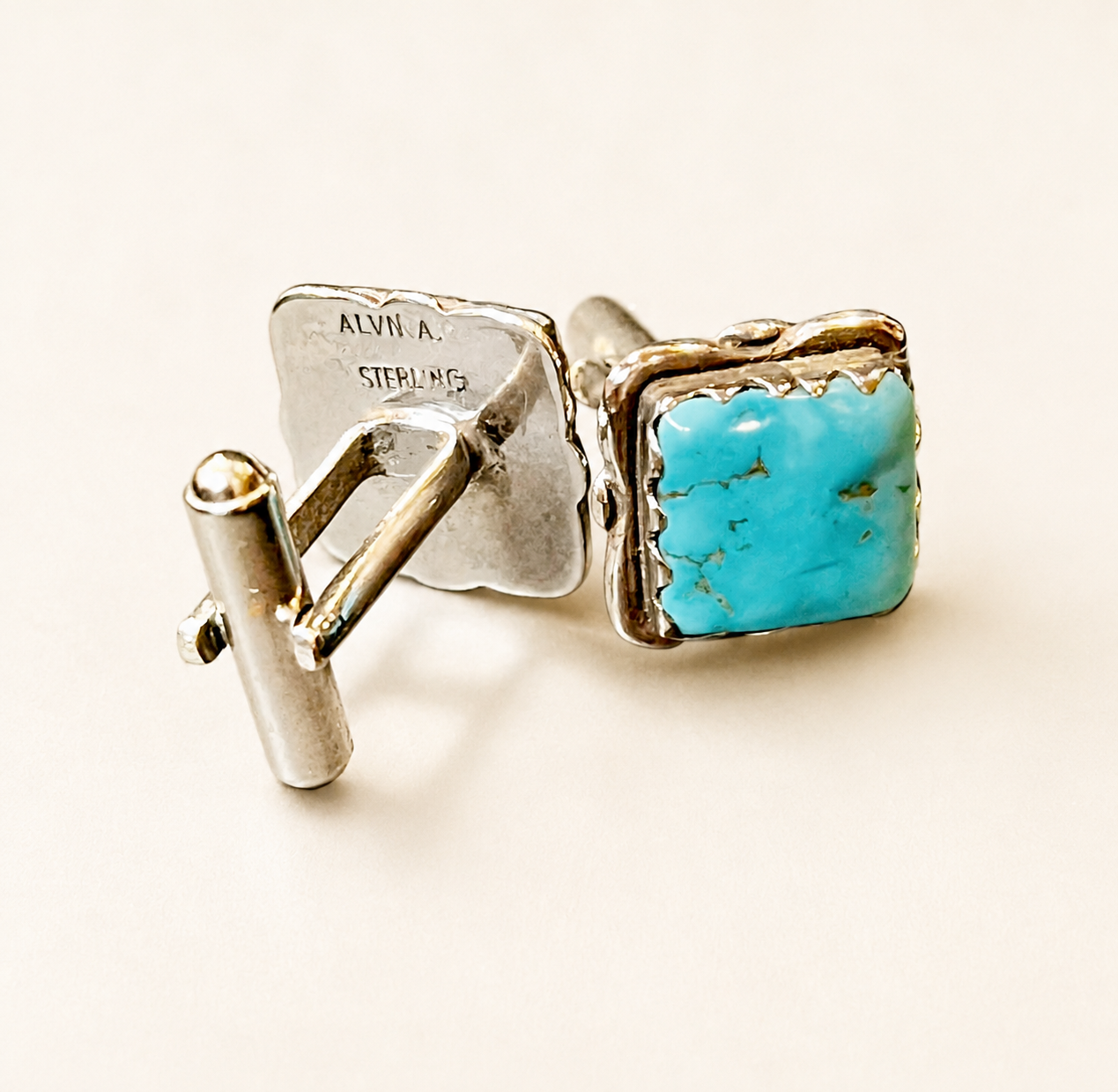 Vintage, Sterling Silver Native American Turquoise Cufflinks