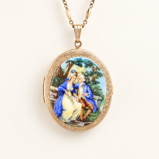 Vintage Romantic Scene Locket Necklace