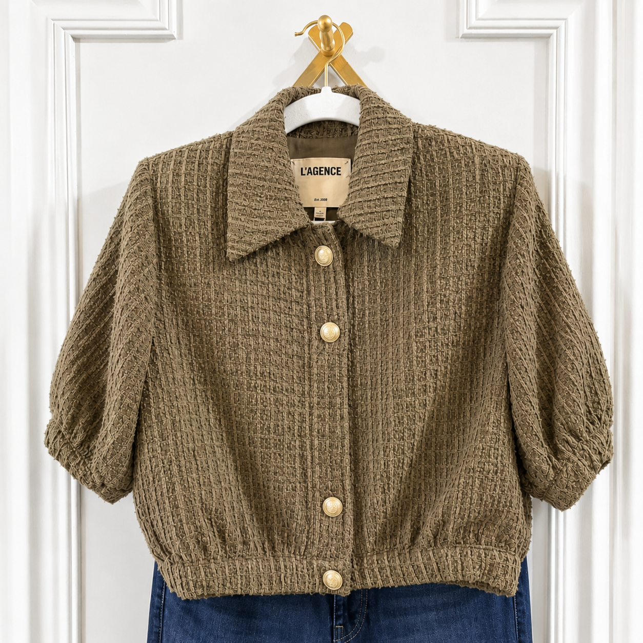 L'Agence NWOT Olive Green Cove Cropped Tweed Jacket