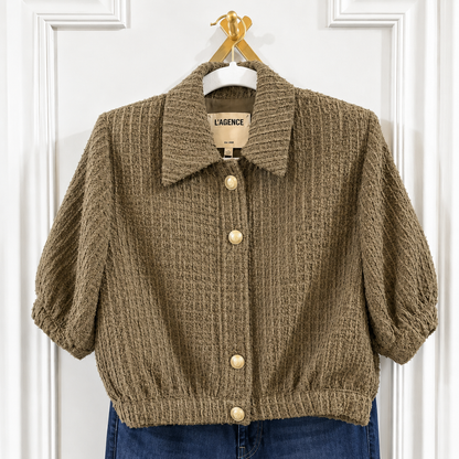 L'Agence NWOT Olive Green Cove Cropped Tweed Jacket