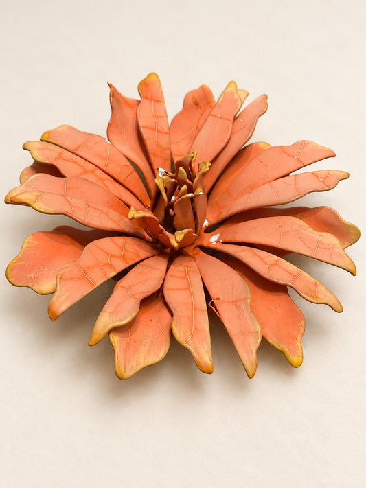 Coral Orange Layered Flower Brooch