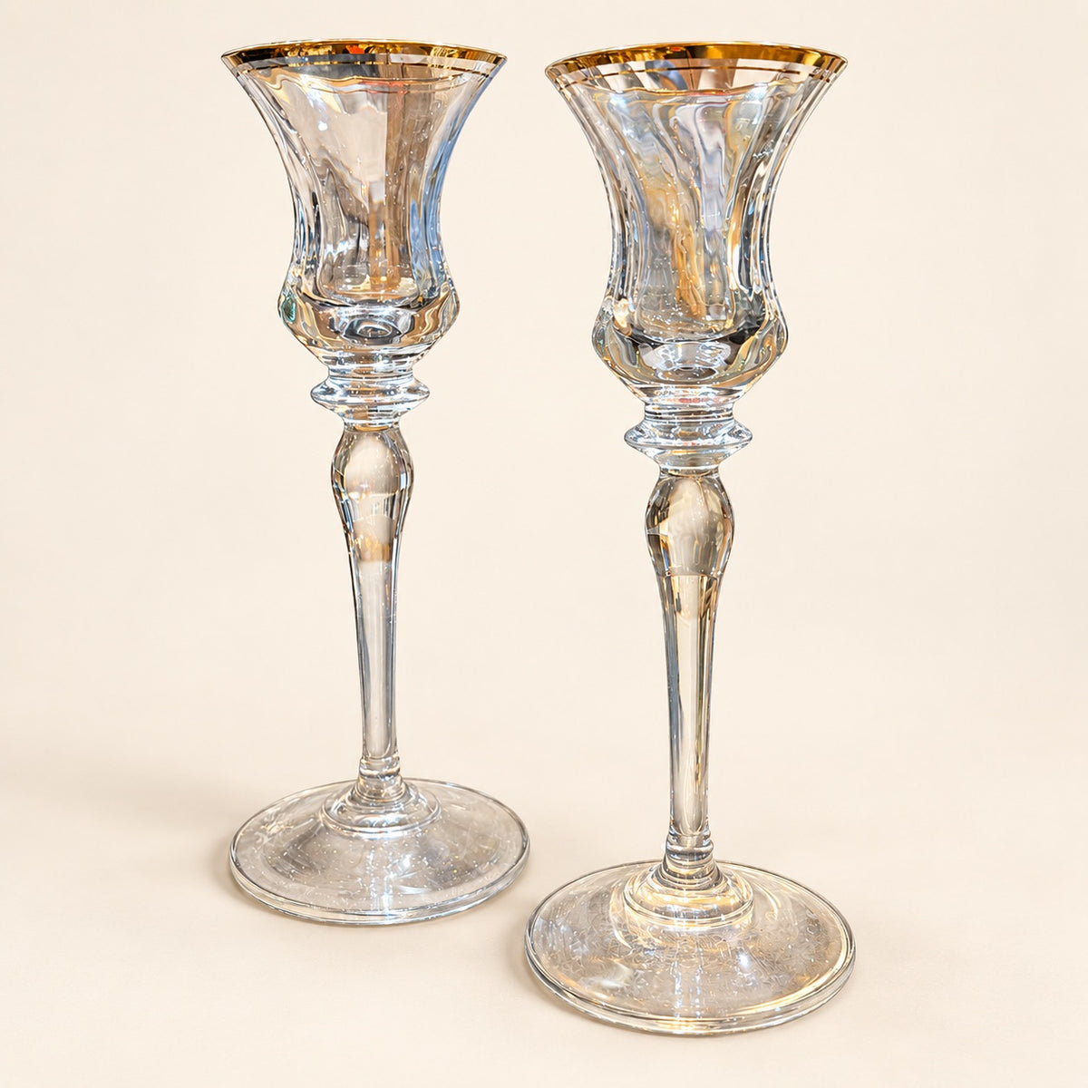 Clear Glass Gold-Rimmed Cordial Glasses | Set of 2 | 8 Inch