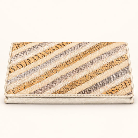 Vintage Snakeskin-Trimmed Envelope Clutch