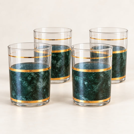 Vintage Culver Green Marble-Look & Gold Tumblers | Set of 4