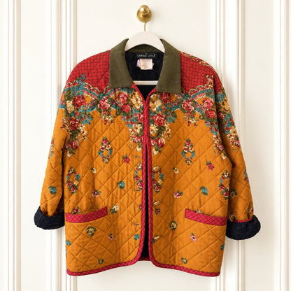 Vintage Carole Little Floral Rayon Jacket | Mustard, Red & Olive | Made with German Fabric