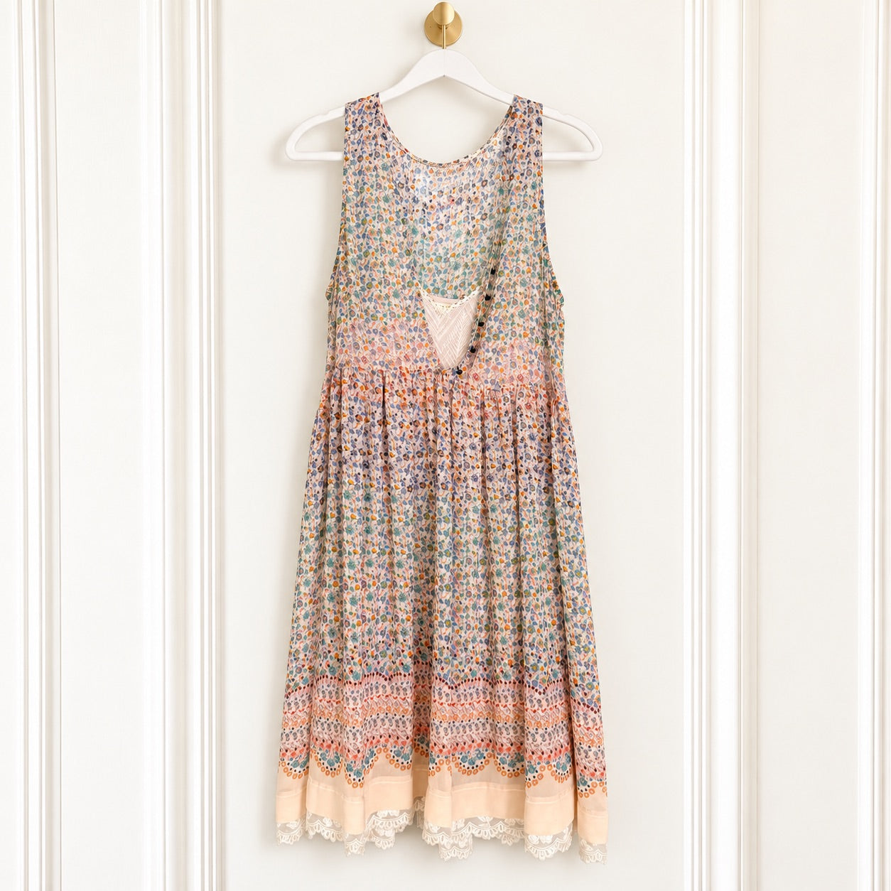 Maeve Violette Floral Lace-Trim Midi Dress | Size XS