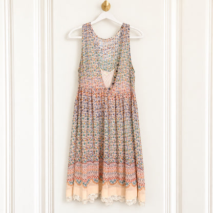 Maeve Violette Floral Lace-Trim Midi Dress | Size XS