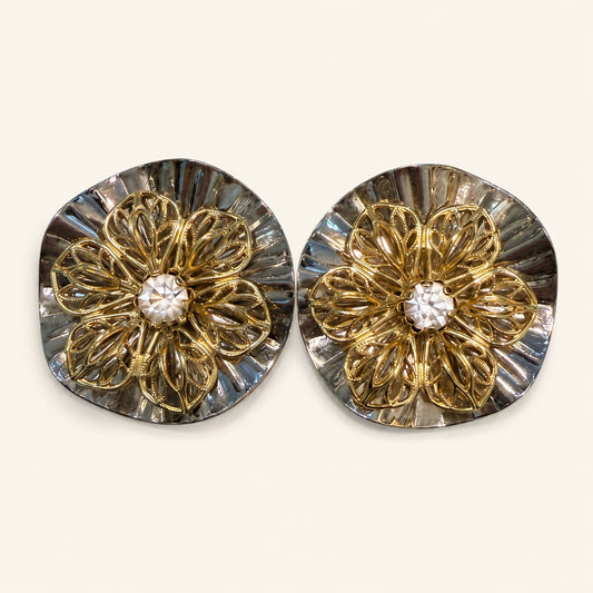 Avon Silver and Gold Flower Earrings