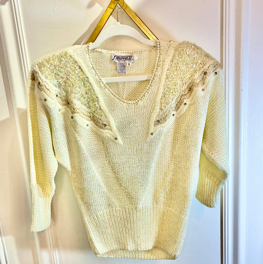 SideEffects Vintage Angora + Wool Sweater with Rhinestones