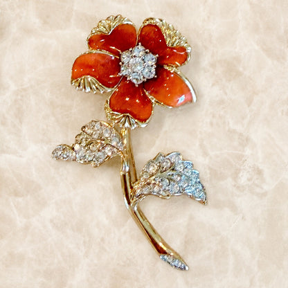 Nolan Miller Glamour Collection Enamel Floral Rhinestone Brooch – Vintage Statement Pin