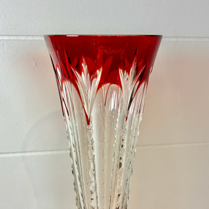 Fabergé Crystal Champagne Flutes - Pair of Ruby Red Cut to Clear Toasting Glasses - Signed