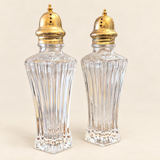Fluted Glass Salt & Pepper Shakers with Gold-Tone Tops | Pair