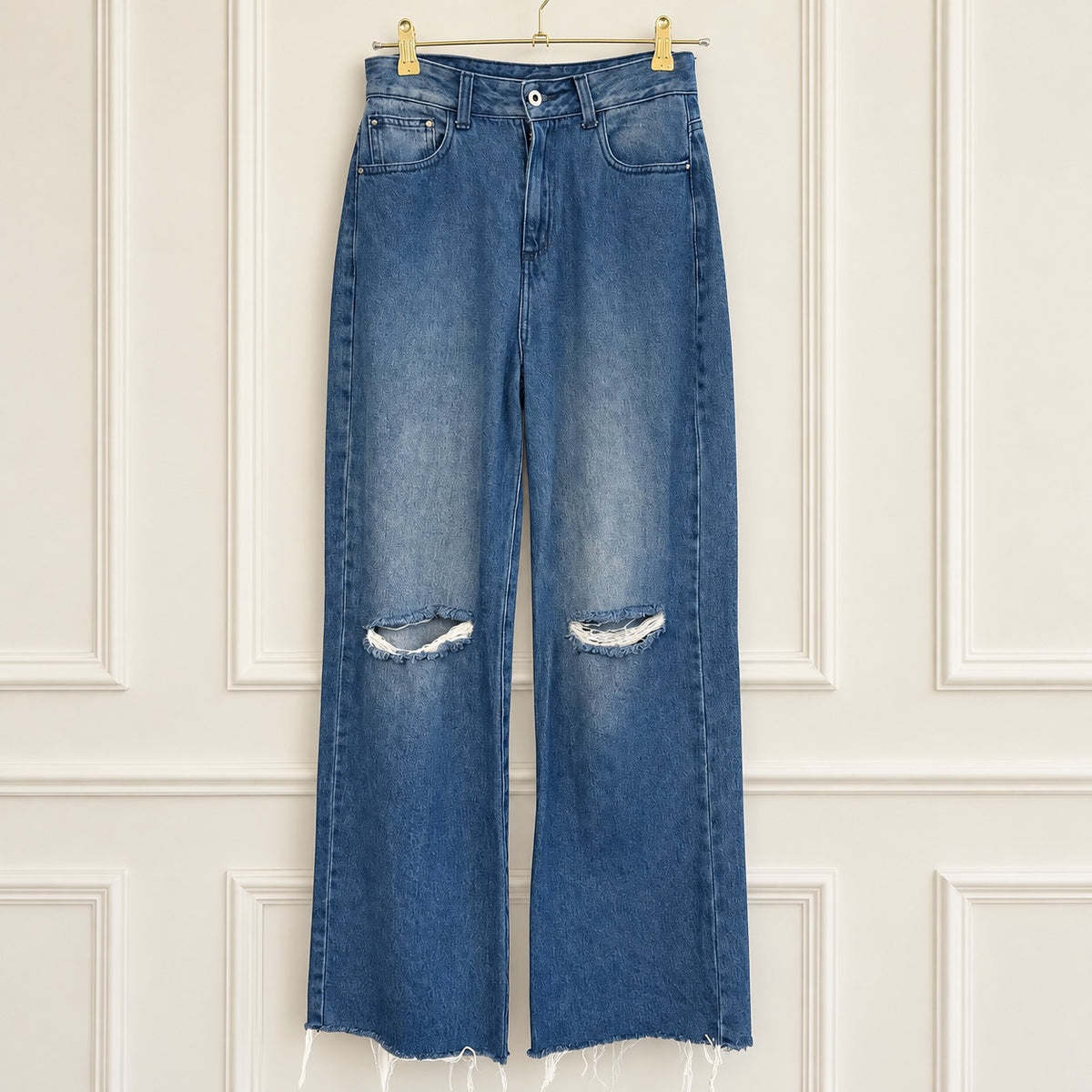 Lowla Distressed Wide-Leg Raw-Hem Jeans - Tagged Size 26