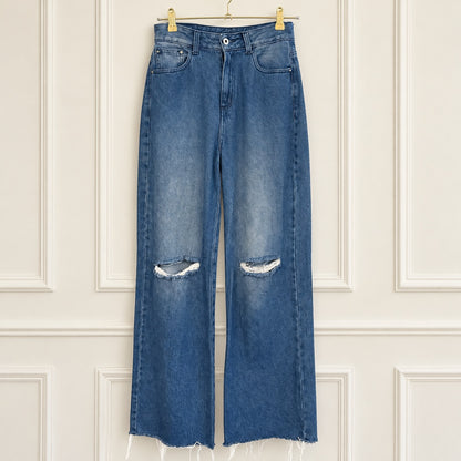 Lowla Distressed Wide-Leg Raw-Hem Jeans - Tagged Size 26