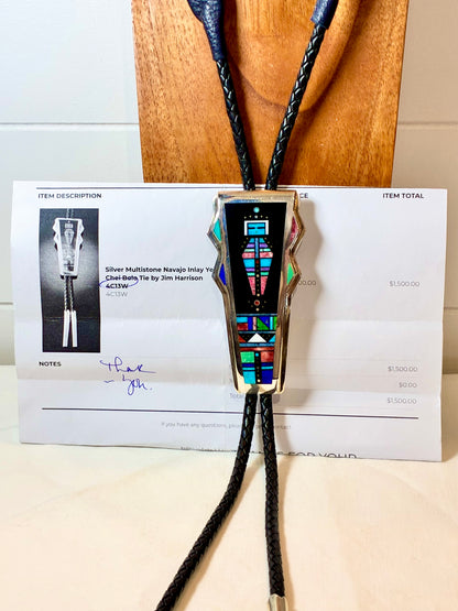 Jim Harrison, Navajo Silversmith Sterling Silver Multistone Navajo 'Yei Bi Chei' Bolo Tie