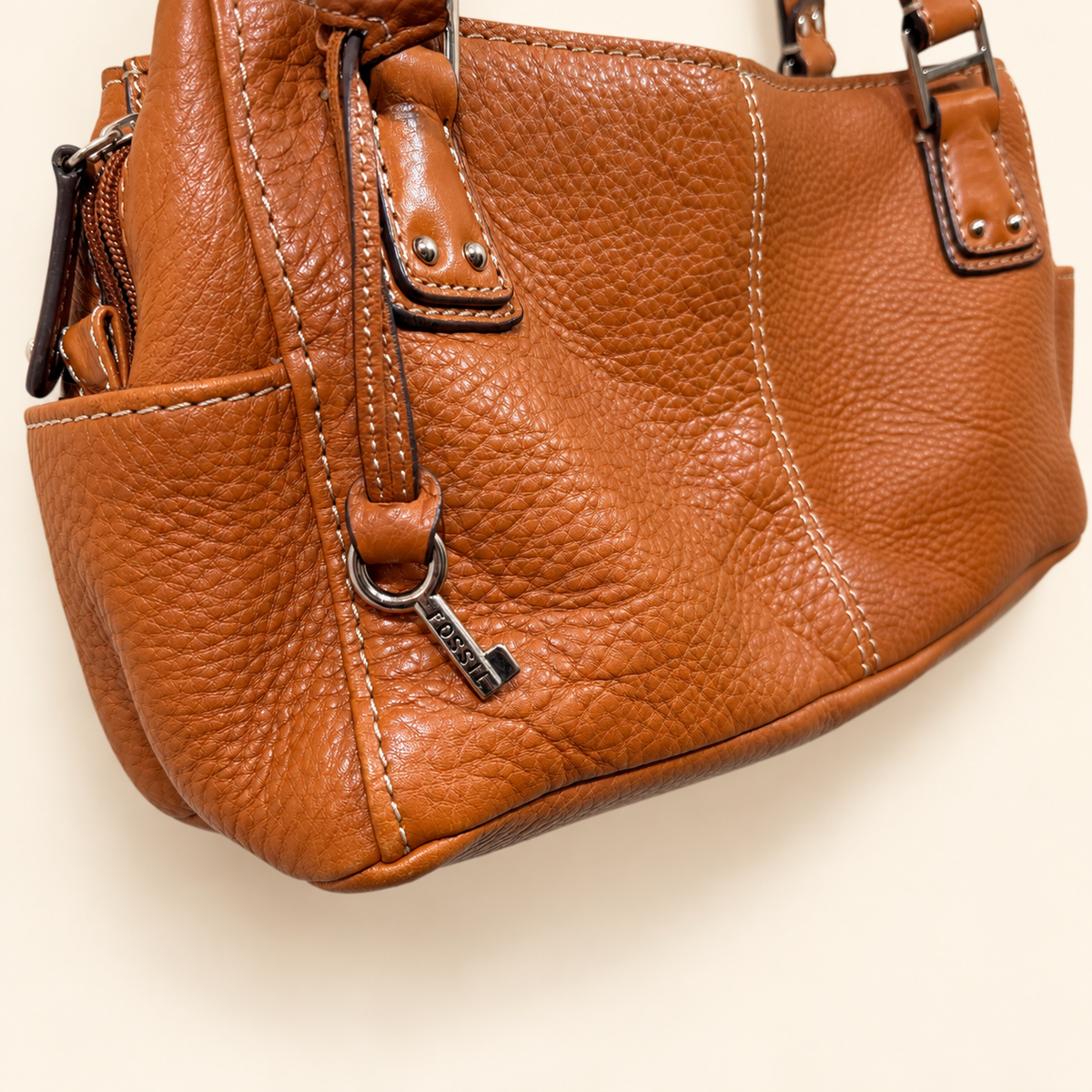 Fossil Cognac Pebbled Leather Shoulder Bag