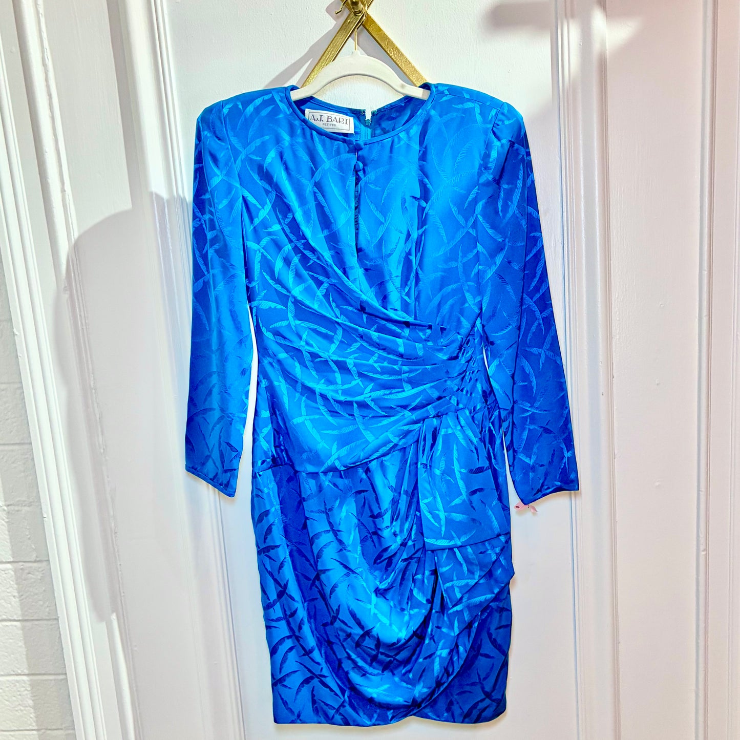 A.J. Blair Vintage 100% Silk Blue Feather Dress with Sash