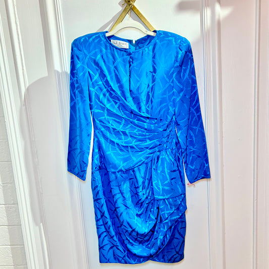 A.J. Blair Vintage 100% Silk Blue Feather Dress with Sash