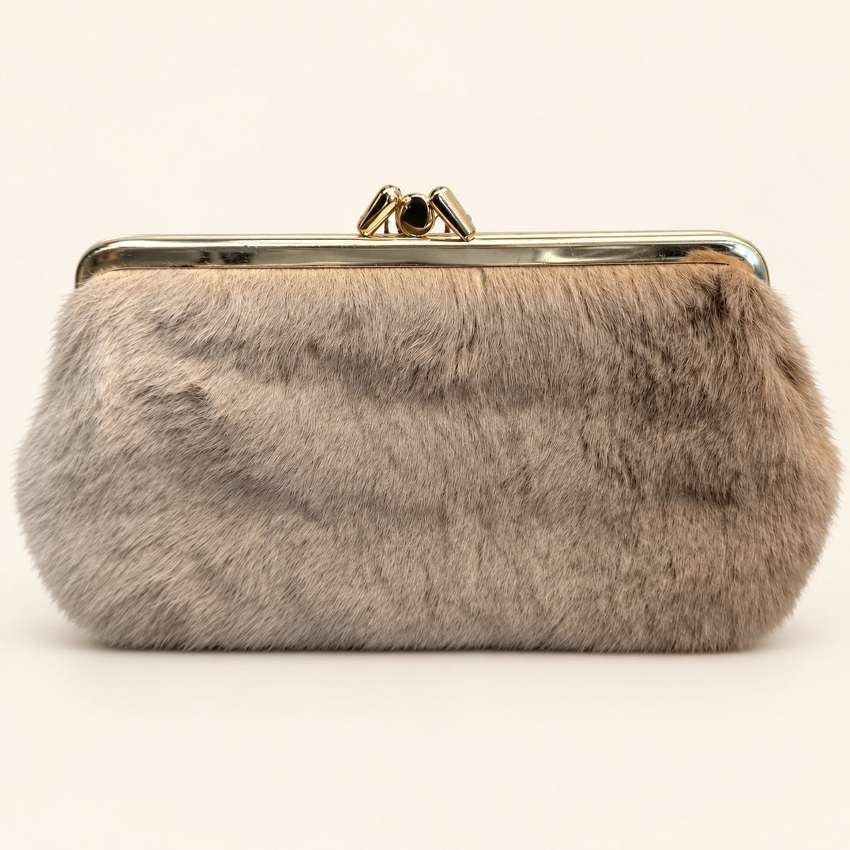 Vintage Taupe Fur Kiss-Lock Clutch Purse