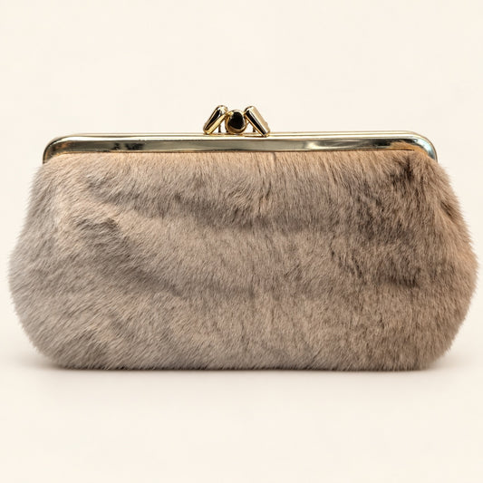 Vintage Taupe Fur Kiss-Lock Clutch Purse