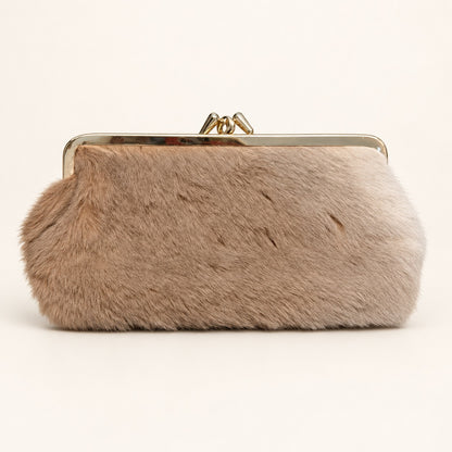 Vintage Taupe Fur Kiss-Lock Clutch Purse
