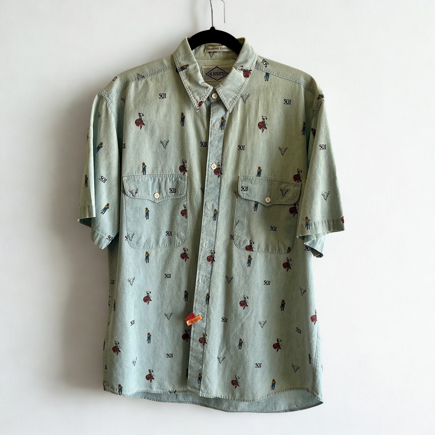 Levi's Vintage Levi's 501 Diamond Label Light Blue Denim Shirt with Western Print