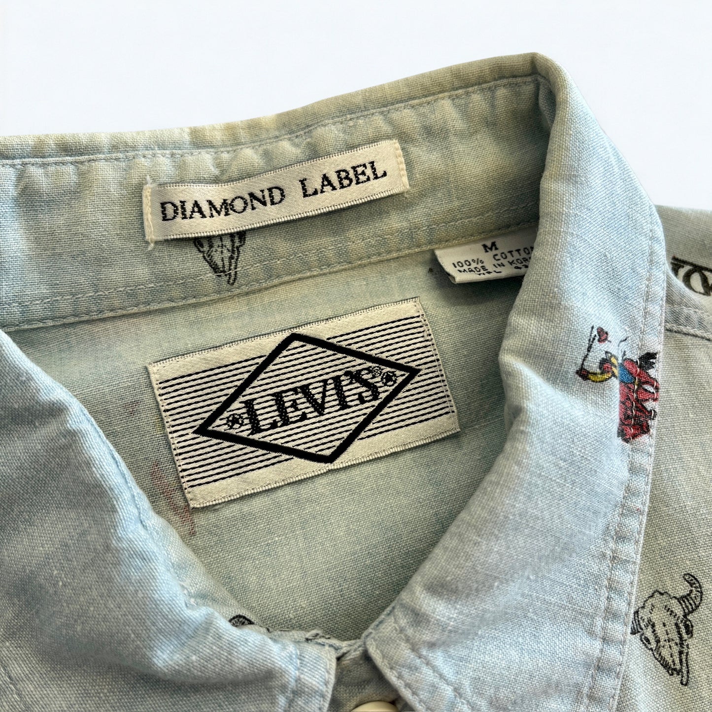 Levi's Vintage Levi's 501 Diamond Label Light Blue Denim Shirt with Western Print