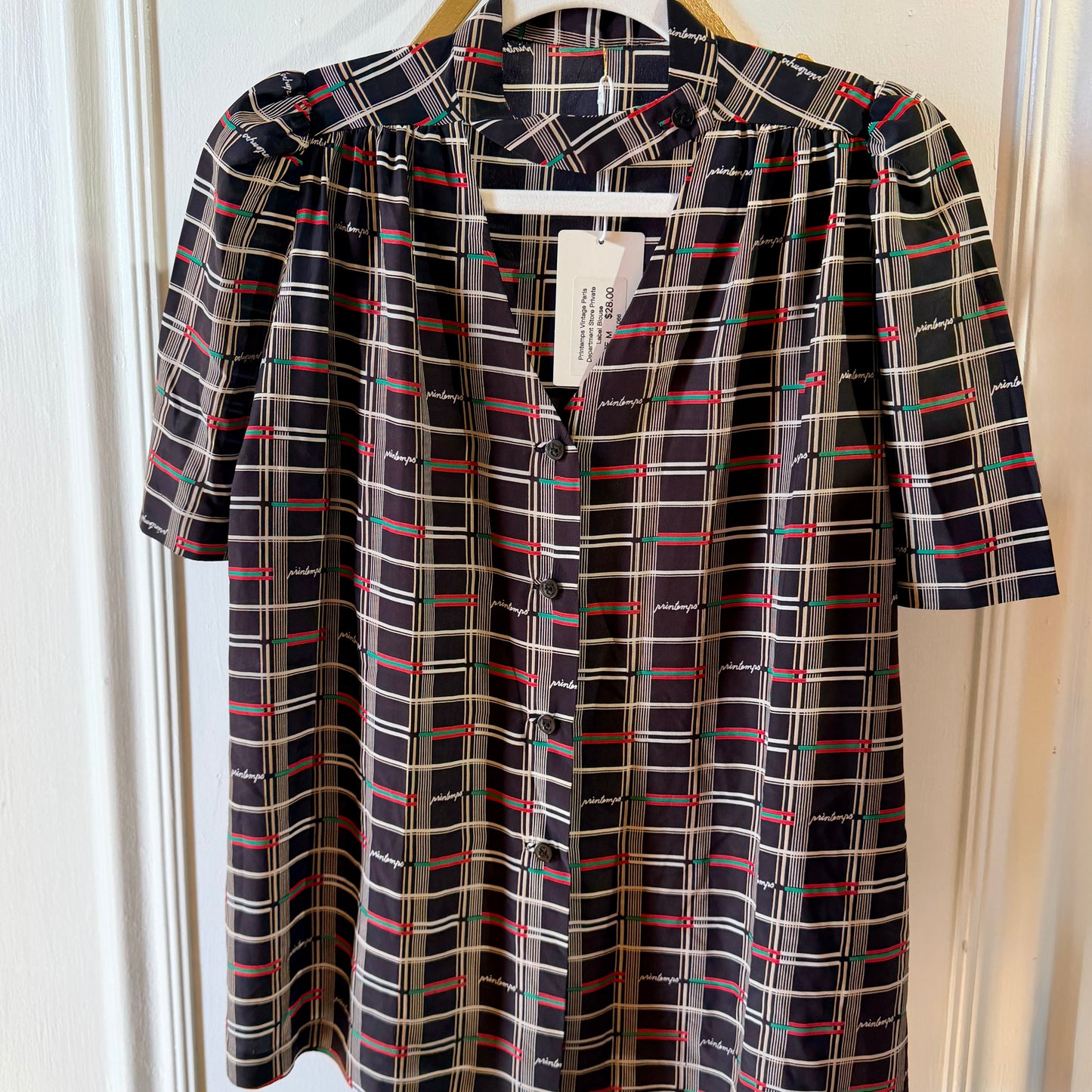 Vintage Printemps Paris Plaid Blouse