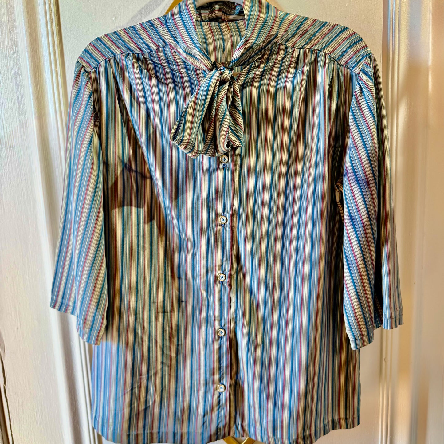 Vintage Striped Bow Collar Blouse