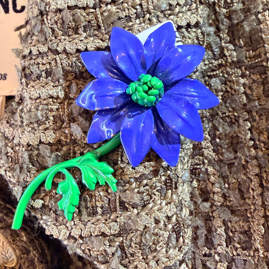 Vintage Blue & Green Floral Brooch