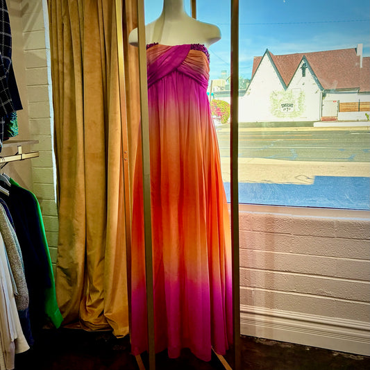 Trixxi Y2K 2000s Sunset Prom Maxi Dress Dreamy Orange-to-Pink Ombré