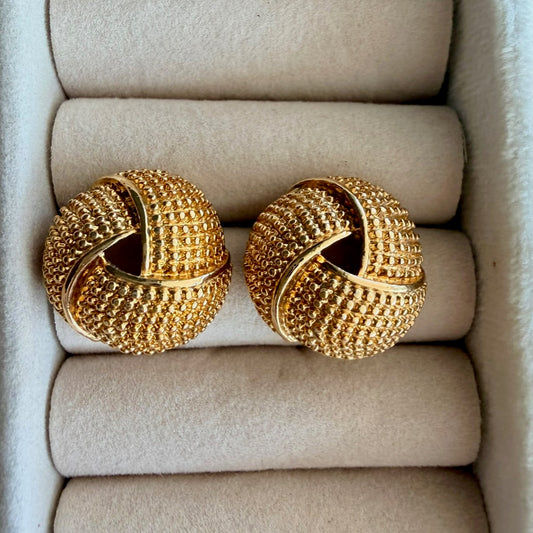 Vintage Gold-Tone Textured Knot Statement Earrings