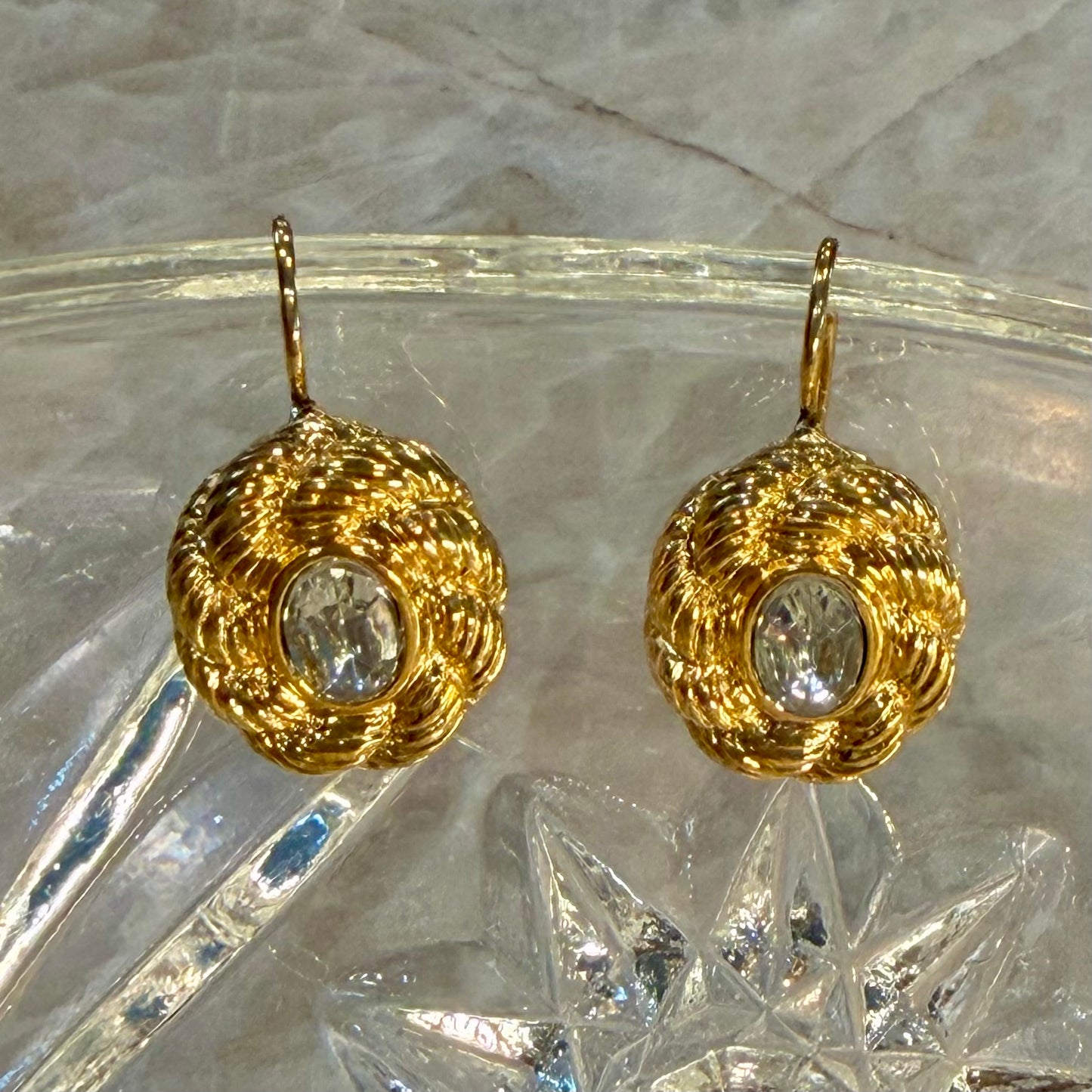 Vintage Gold and Rhinstone Dangle Earrings