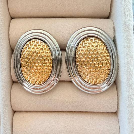 Silver and Woven Gold Oval Avon Earrings