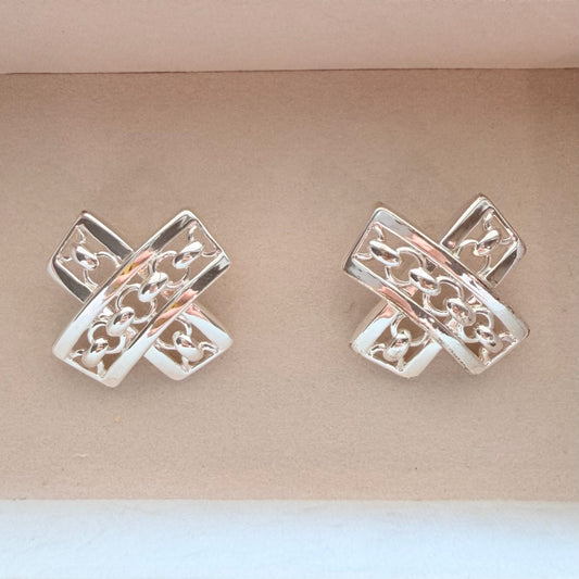 Vintage Silver Tone Openwork X Statement Earrings