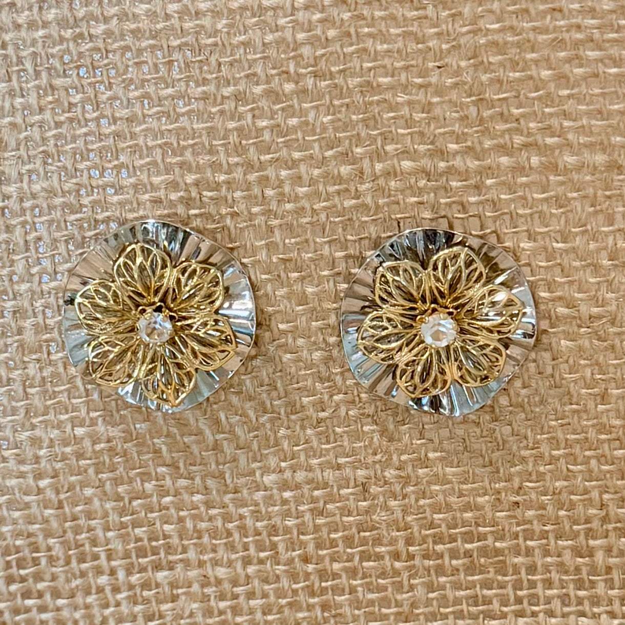 Avon Silver and Gold Flower Earrings