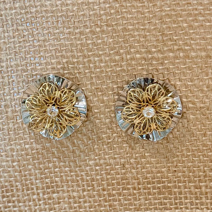 Avon Silver and Gold Flower Earrings
