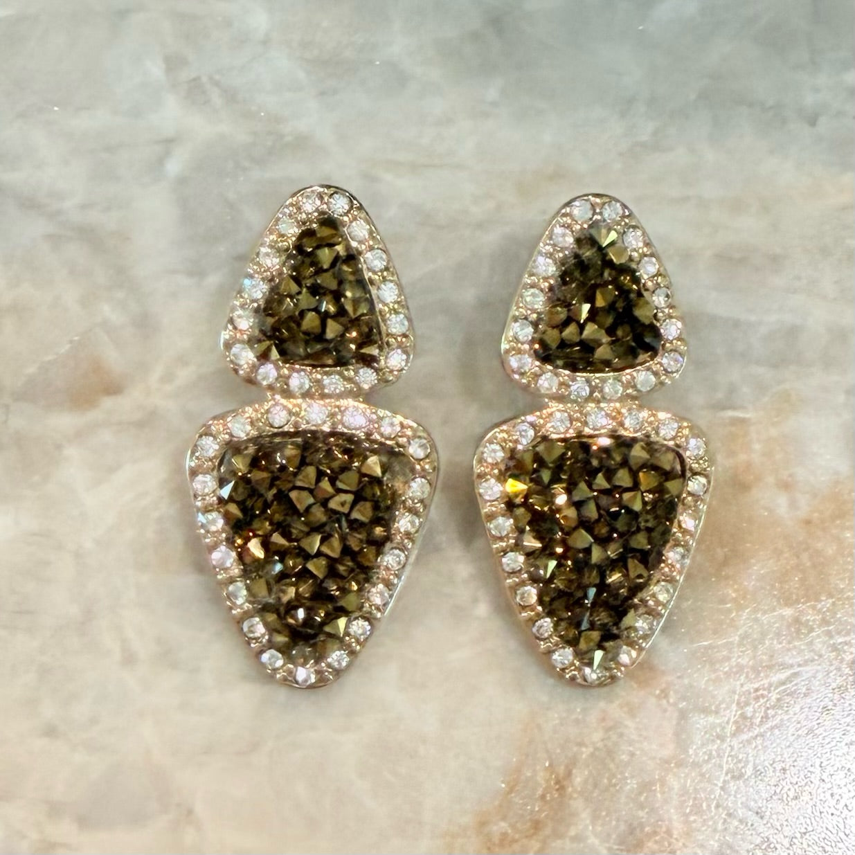 Vintage Smokey Crystal & Rhinestone Geometric Drop Earrings