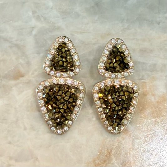 Vintage Smokey Crystal & Rhinestone Geometric Drop Earrings