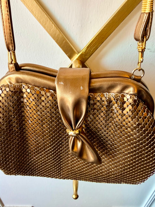 Vintage Gold Metallic Mesh Evening Bag